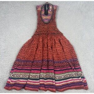 Free People “Rare Hearts” Crochet Tunic Top Dress Multicolor Sz M Boho Colorful